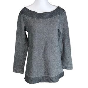 LOFT Ann Taylor Knit Boat Neck Top Black White Size Small
